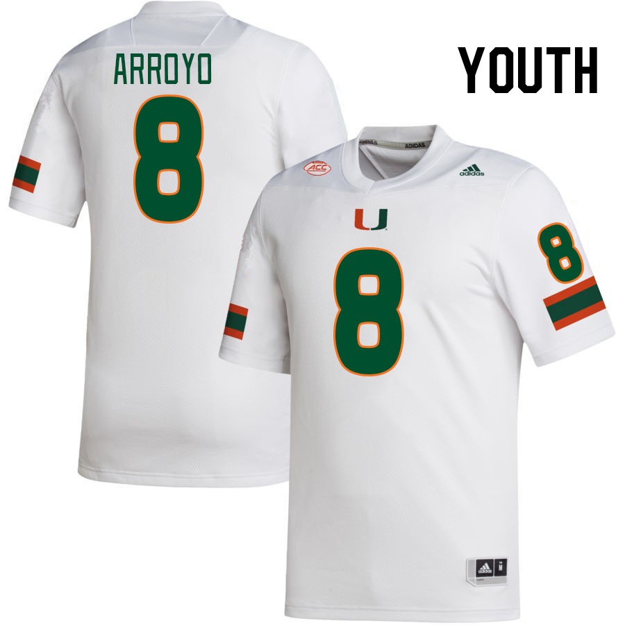 Youth #8 Elijah Arroyo Miami Hurricanes College Football Jerseys Stitched-White